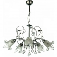 Φωτιστικό Κρεμαστό 5xE14 Μεταλλικό Χρώμιο με Κρύσταλλα και Γυαλί 5300-5-CH